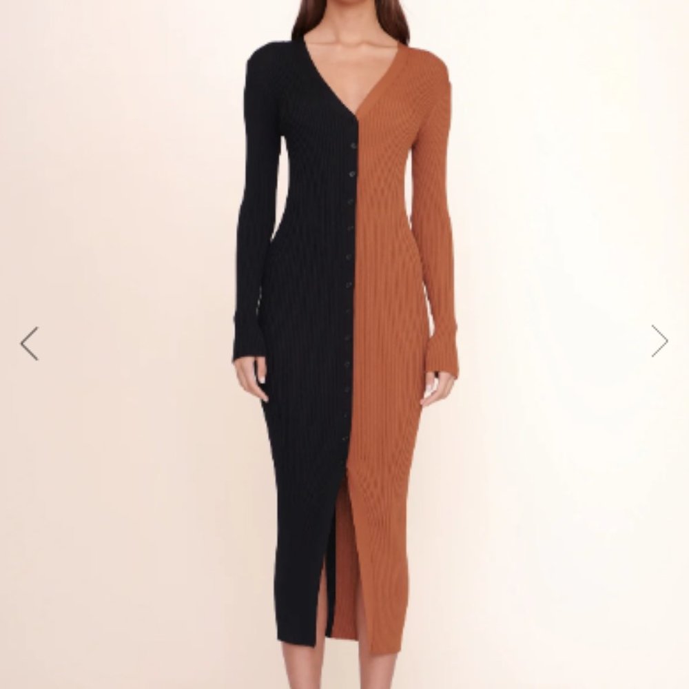 STAUD Black and Brown Midi Dress